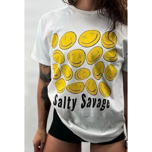 Salty Savage Unisex I'm So Wavy Yellow Smile Tee | White size xs excellent condi